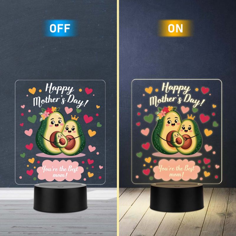 Cute Avocado Best Mom UV Print LED Night Lamp Mothers Day Gift Warm White Light
